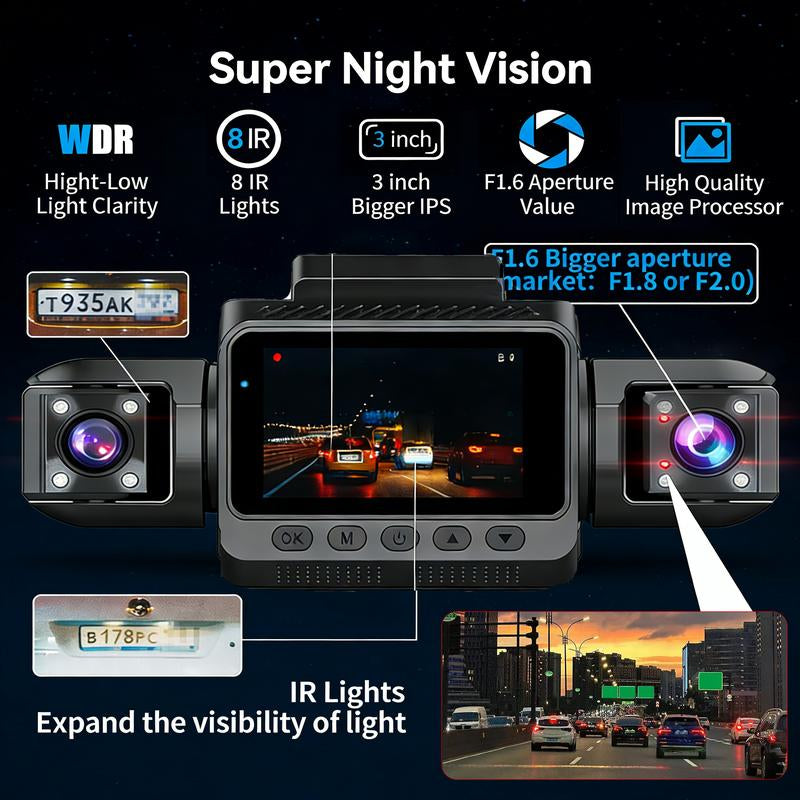 4 Channel Car Dash Cam，Car Video Surveillance with Night Vision， Car DVR Hd Screen Front Rear Left and Right Dashcam-Dash Camera for Car
