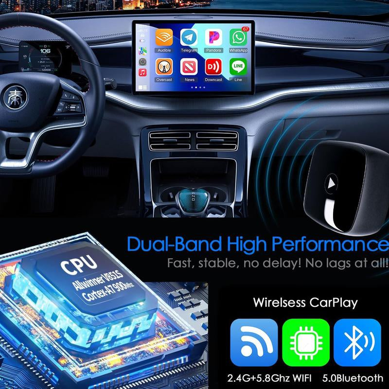 Wireless Carplay Adapter for Iphone& Android,2-In-1 Carplay Dongle,Upgrade Wired to Wireless Carplay Adapter,Cars with USB-A & Type-C Extension Cables,Stable Control,Plug and Play (Black)