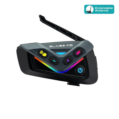 Blaise V15S Motorcycle Bluetooth Headset 15-Rider MESH Intercom Range 1000M Dual-Chip Crystal Clear at 120Km/H with ENC Noise Reduction 25H Battery & IP56 Waterproof ️ Music Sharing