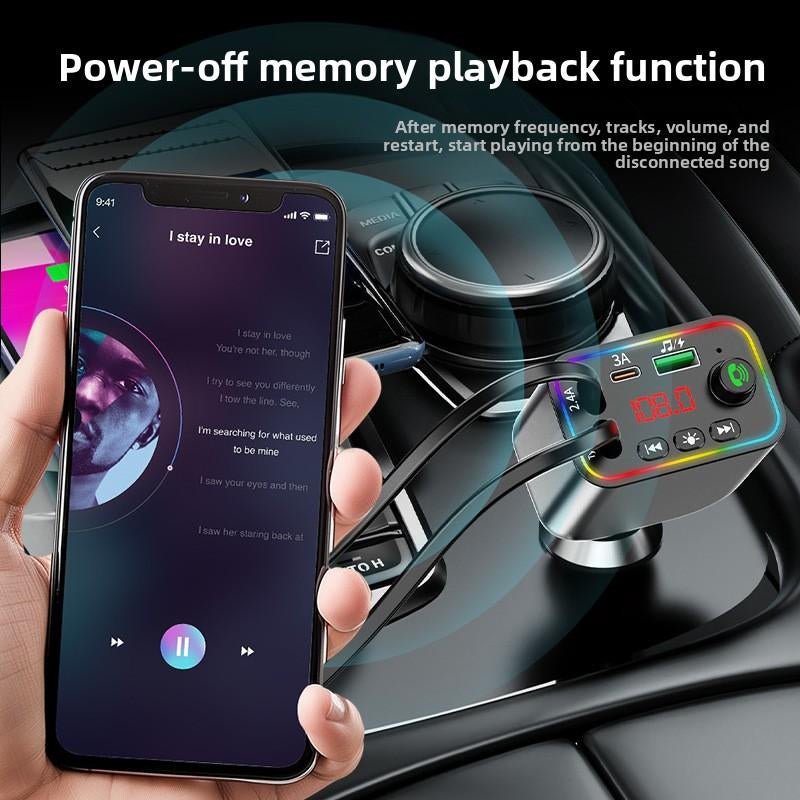4-In-1 Retractable Car Charger: Dual USB Ports,Adjustable Frequency 87.5-108 Wireless Radio, Bluetooth Adapter& Charger,Mp3 Player (TF Card/Usb Supported) with Bluetooth-Compatible, 7-Color LED & Hands-Free Calling – Works with Iphone 11 to 15 Pro Max