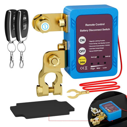 Eunik Dc 12V 240A Wireless Remote Battery Disconnect Switch, Two Key Operation for Cars, Quick Power Cut off Feature Smart