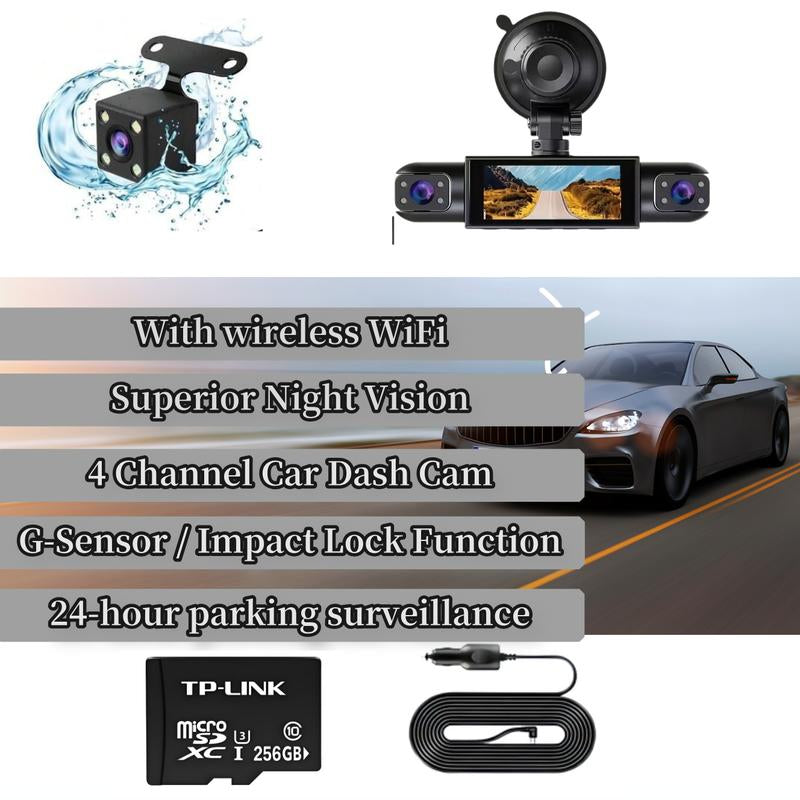 Multi-Channel Dashcam with Night Vision 4-Channel 1080P Recorder 256GB Memory Card Video Surveillance System Camera