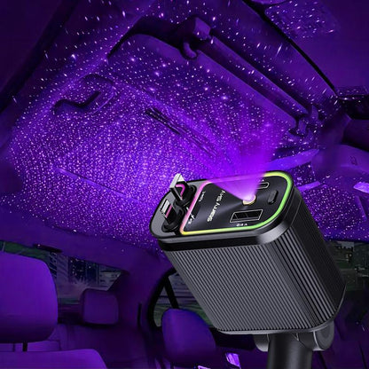 Fast Car Charger with Starlight 4-In-1 Retractable Car Charger with Built-In Double Cable Voltage Display 31.5 Inch Range Built-In Starlight Projector