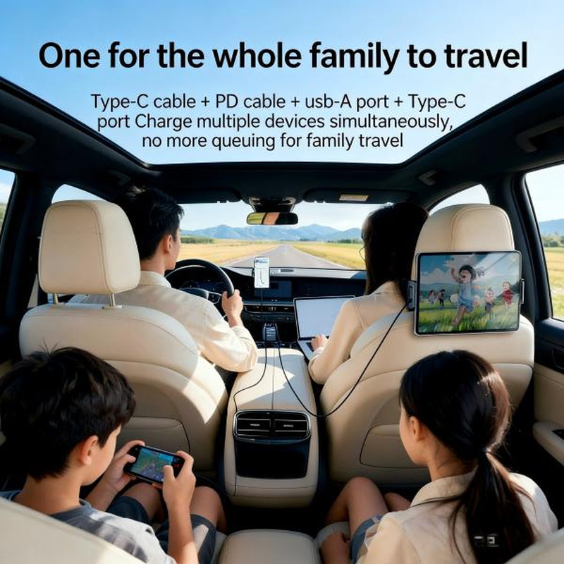 Four-In-One Retractable Car Charger, 80W Super Fast Charging, Dual Coiled Cables with 2 USB Ports, Compatible with Iphone 15/14/13/12 Pro Max & Galaxy S23 & More Bluetooth Phones