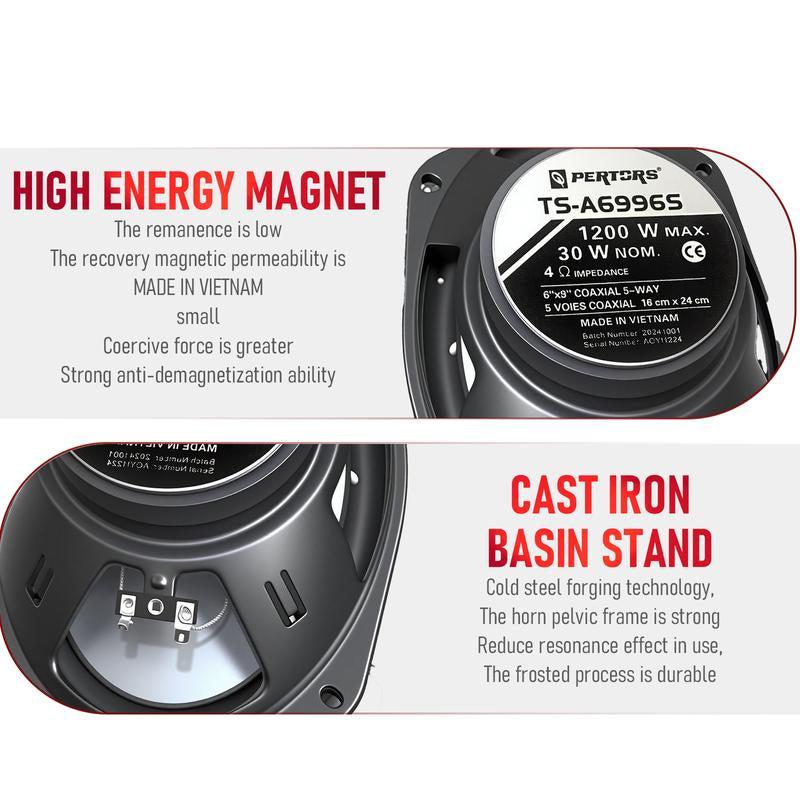 6×9 Inch 5-Way Car Coaxial Speakers (2 PCS) 5.2 Surround Sound & Hi-Fi Audio for Door Installation with MP3 Cable, Universal Fit for Most Cars