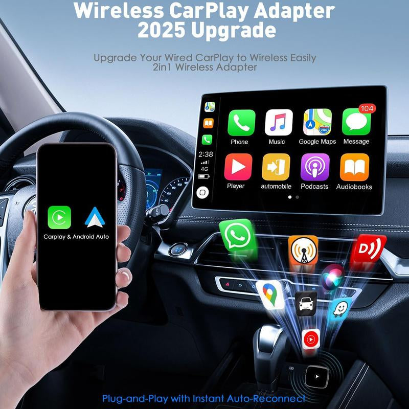 Wireless Carplay Adapter for Iphone& Android,2-In-1 Carplay Dongle,Upgrade Wired to Wireless Carplay Adapter,Cars with USB-A & Type-C Extension Cables,Stable Control,Plug and Play (Black)