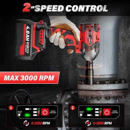 VERVEWAVE 20V Cordless Impact Wrench 1/2" High Torque Gun Kit - 300 Ft-Lbs (400N.M) for Car Tires & Lug Nuts - Includes 4.0Ah Battery, Fast Charger, 4 Sockets & Case