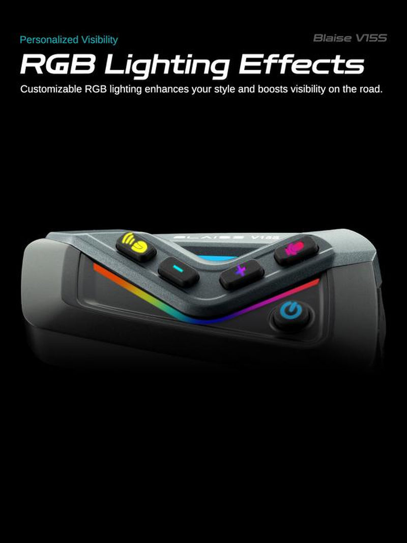 Blaise V15S Motorcycle Bluetooth Headset 15-Rider MESH Intercom Range 1000M Dual-Chip Crystal Clear at 120Km/H with ENC Noise Reduction 25H Battery & IP56 Waterproof ️ Music Sharing