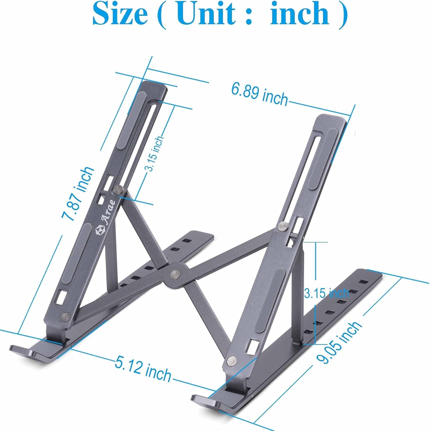 Laptop Stand for Desk, Adjustable Portable Laptop Riser, Aluminum Foldable Ergonomic Computer Stand, Ventilated Cooling Laptop Holder for 9-15.6’’ Laptops Tablet, Silver