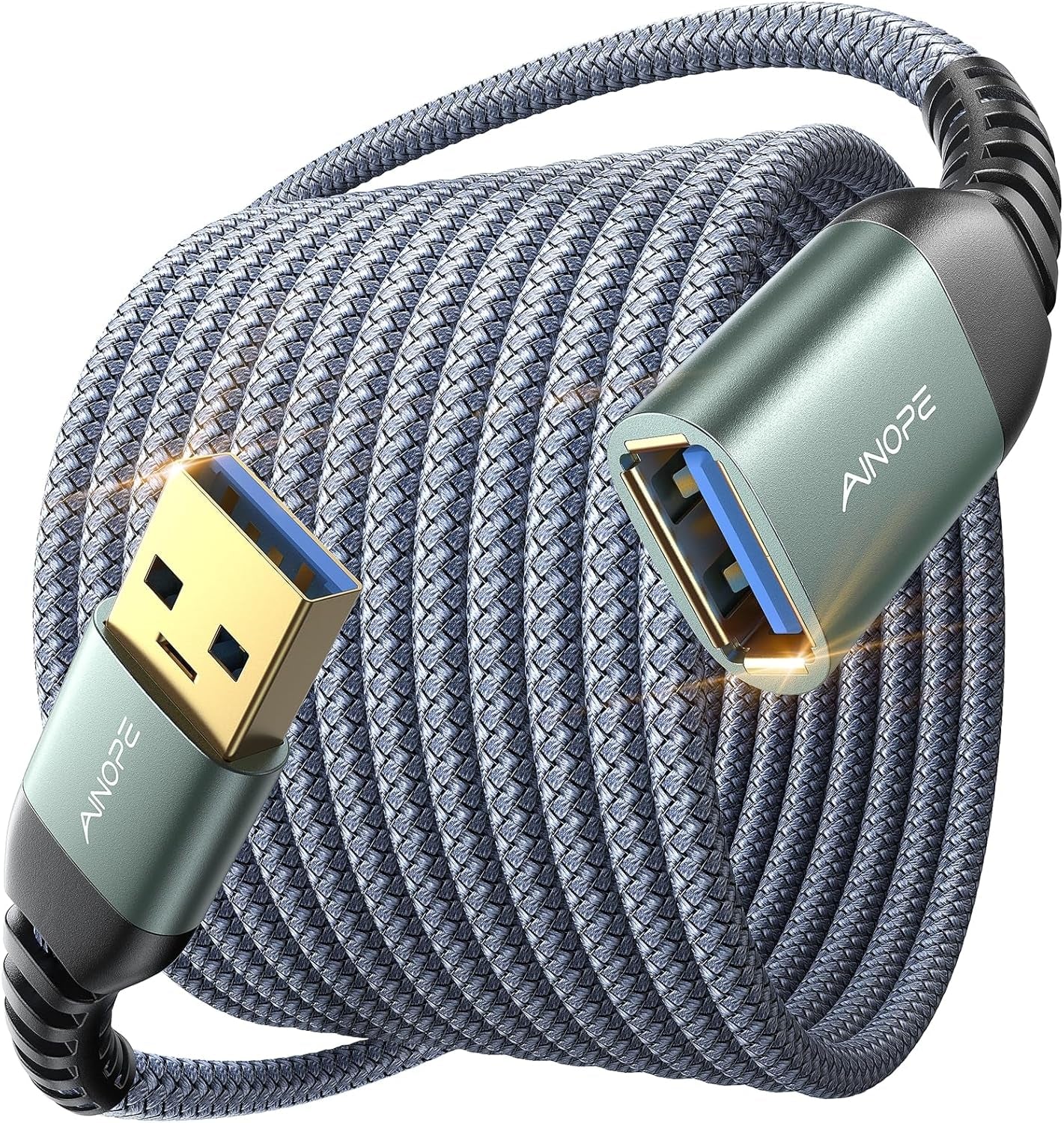 USB Extension Cable,Usb Extender,Usb 3.0 Extension Cable, Male to Female Cord High Data Transfer Compatible with Webcam,Usbkeyboard,Flash Drive,Hard Drive,Printer,10Ft,Grey