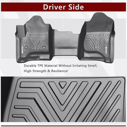 OEDRO Floor Mats Compatible with 2014-2018 Chevy Silverado/Gmc Sierra 1500 Crew Cab, 2015-2019 Chevy Silverado/Gmc Sierra 2500HD 3500HD Crew Cab, with 1St Row Bench Seat, Custom Fit Black TPE Floor Liners 1St & 2Nd Row All-Weather Protection