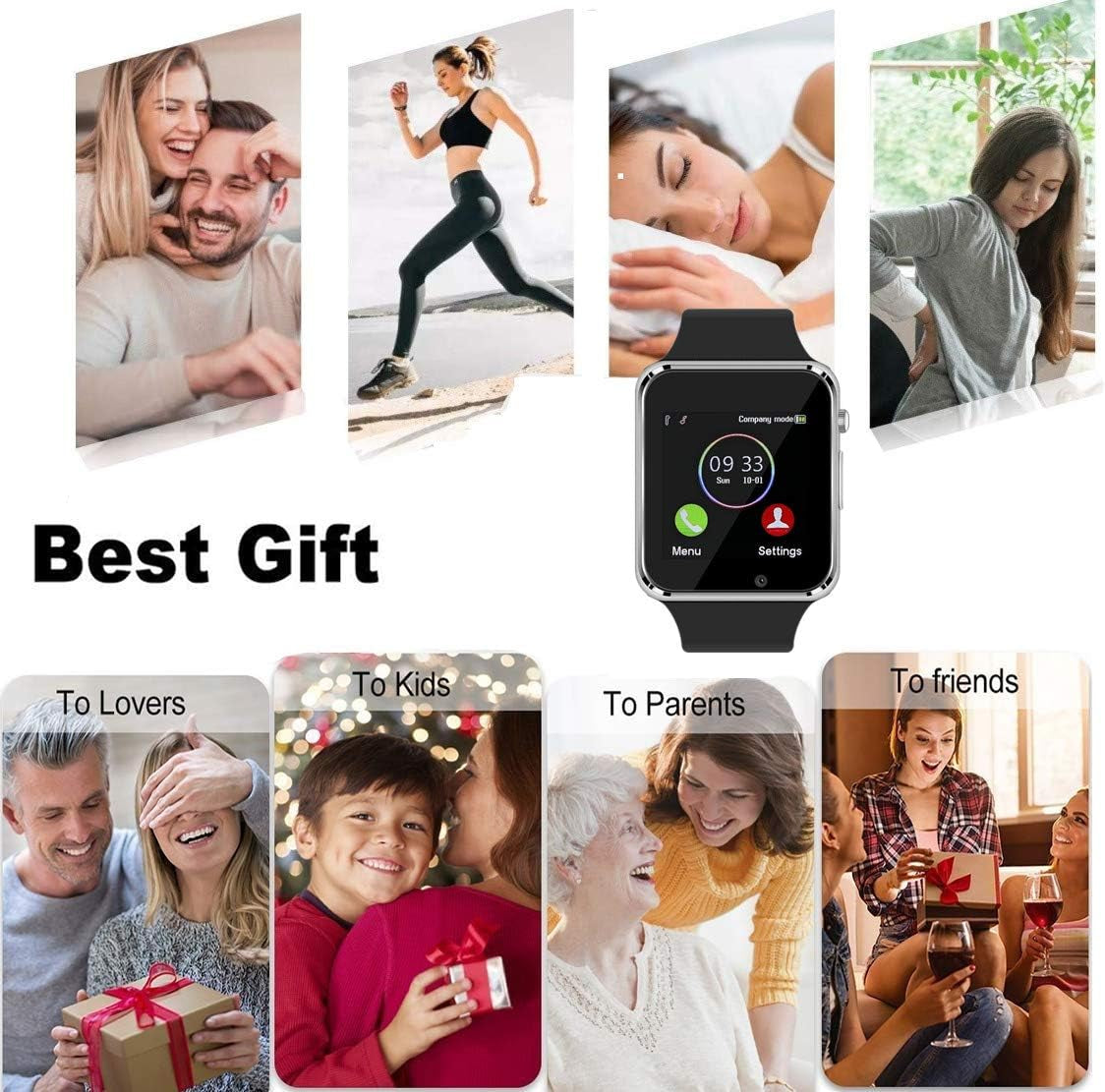 Smart Watch Bluetooth Watch Support Make/Answer Phones Receive/View Messages Compatible Iphone Android Ios Phones with Camera Pedometer SIM SD Card Slot for Men Women Kids (Silver)