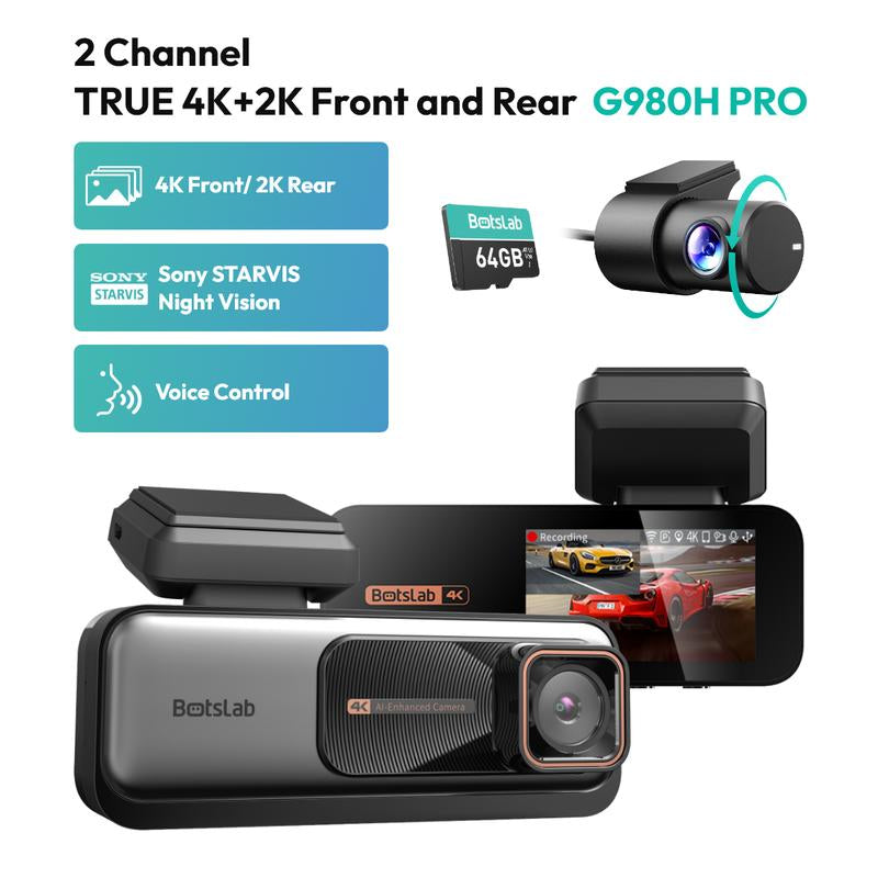 Botslab 4K Front & Rear Dashcam,1 Count Dash Camera for Car,170° Ultra Wide Dashcam with ADAS, Night Vision,Free 64GB SD Card, 5G/2.4G Wifi,Automotive,Vehicle