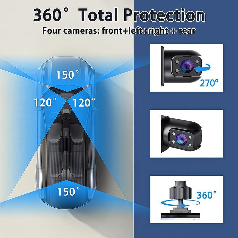 ONROAD AUTOTECH-4 Channel Car Dash Cam,1080P Car DVR with 64GB Memory Card，Car Video Surveillance with Night Vision，24/7Parking Mode Car DVR Hd Screen Front Rear Left and Right Dashcam