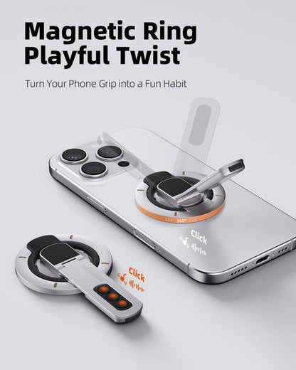 4-In-1 Magsafe Phone Grip & Stand with Fidget Clicker | Dual-Sided Magnetic Ring Holder & 360° Rotatable Kickstand for Iphone
