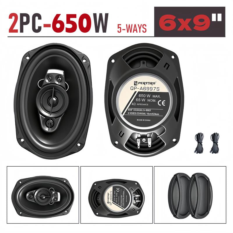 6×9 Inch 5-Way Car Coaxial Speakers (2 PCS) 5.2 Surround Sound & Hi-Fi Audio for Door Installation with MP3 Cable, Universal Fit for Most Cars