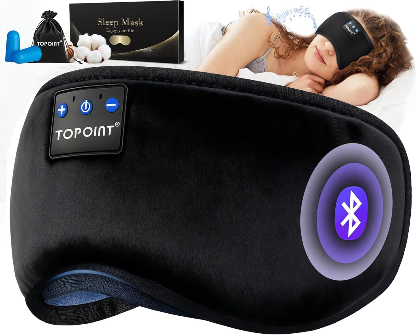 Sleep Mask with Headphones Bluetooth 5.4 Wireless, Sleep Headphones Earphones Earbuds with Microphone HD Speakers Music, Blackout Eye Mask for Sleeping Travel Meditation Men Women Cool Gadgets