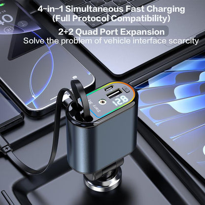 Retractable Car Charger Adapter for Iphone 17,4 in 1 Fast Charging Car Phone Charger,120W USB C Car Truck Accessories,Road Trip Essentials Gift for Men Women for Iphone 17 Pro Max/16/15/14/13/12,Galaxy