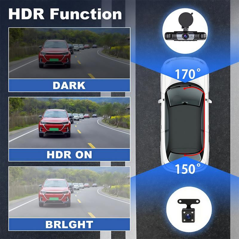 ONROAD AUTOTECH-4 Channel Car Dash Cam,1080P Car DVR with 64GB Memory Card，Car Video Surveillance with Night Vision，24/7Parking Mode Car DVR Hd Screen Front Rear Left and Right Dashcam