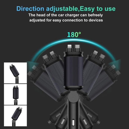 Fast Car Charger with Starlight 4-In-1 Retractable Car Charger with Built-In Double Cable Voltage Display 31.5 Inch Range Built-In Starlight Projector
