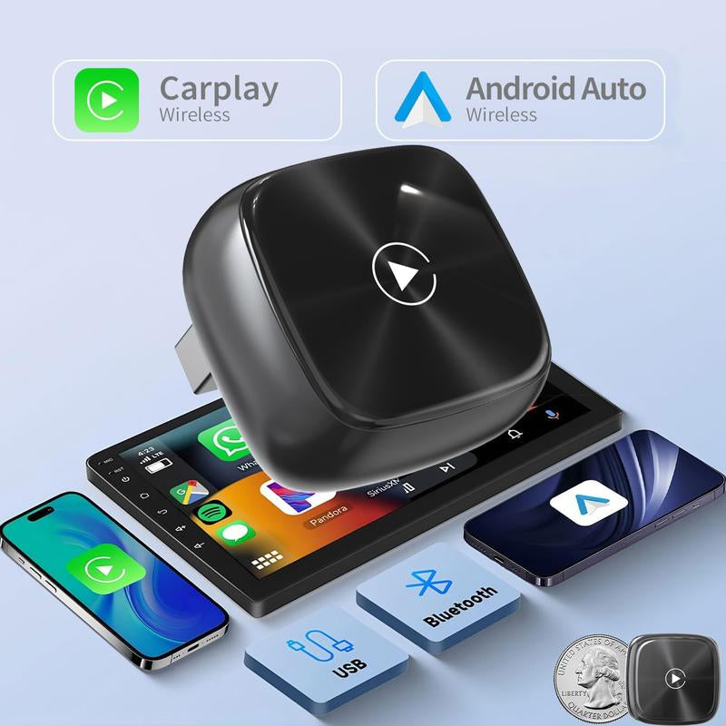Wireless Carplay Adapter for Iphone& Android,2-In-1 Carplay Dongle,Upgrade Wired to Wireless Carplay Adapter,Cars with USB-A & Type-C Extension Cables,Stable Control,Plug and Play (Black)