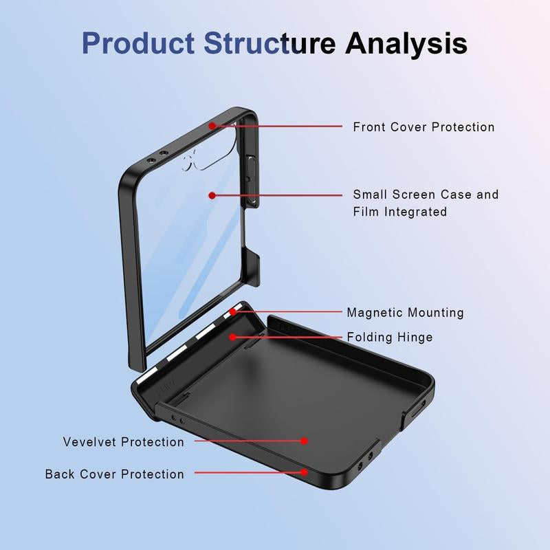 XIMAND for Samsung Galaxy Z Flip 7 Case with 360 Bracket Ring Holder Magnetic Hinge Protection & Built-In Front Screen Protector, Slim Texture Shockproof Case.
