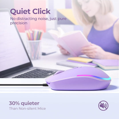 Wired Mouse - USB Computer Mice Wired with RGB Backlit Optical LED Mouse with Attached USB Cord for Laptops Notebooks Chromebook - Purple