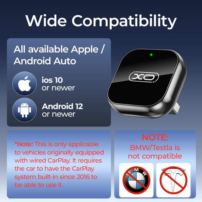 Mini Wireless Carplay & Android Auto Adapter, Upgrade Convert Wired to Wireless, Plug-And-Play, No Delay, Stable Connection Carplay for Iphone & Android（Ios10+, Android 11+）