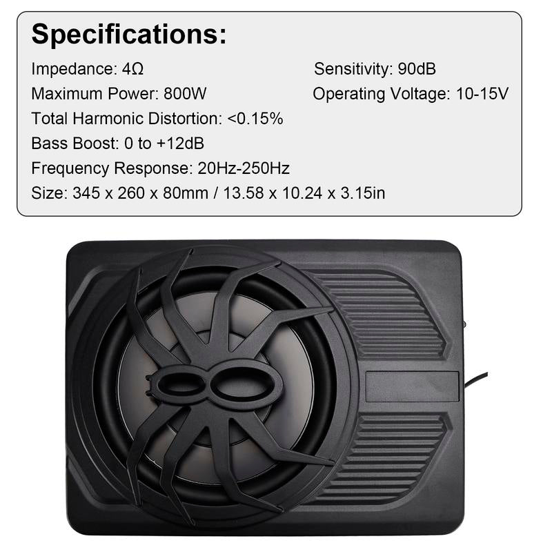 Car Subwoofer 10"12V Slim under Seat Powered Car Subwoofer for Car SUV MPV