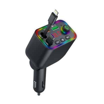4-In-1 Retractable Car Charger: Dual USB Ports,Adjustable Frequency 87.5-108 Wireless Radio, Bluetooth Adapter& Charger,Mp3 Player (TF Card/Usb Supported) with Bluetooth-Compatible, 7-Color LED & Hands-Free Calling – Works with Iphone 11 to 15 Pro Max