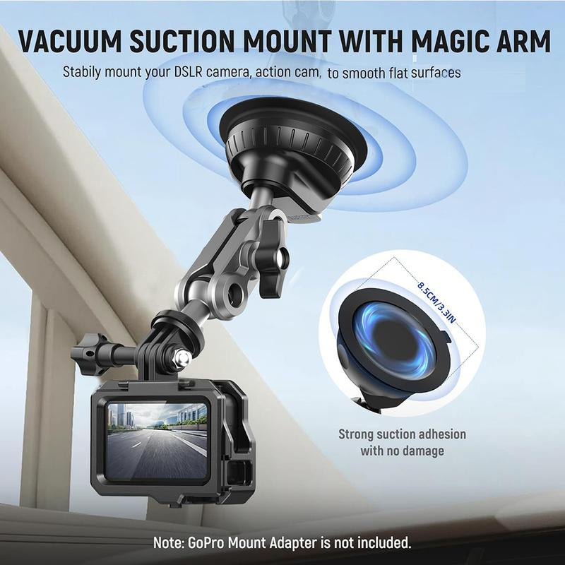 360° Rotation Suction Cup Camera Mount Holder for Car Windshield, Adjustable Dash Cam Camera Holder Stand Bracket 1/4" Holes Quick Release, for GPS Driving DVR Action Cam Camcorder Video Record POV/VLOG, Fits for Gopro Hero 13 12/11/10/9/8/7/6/5/4/3