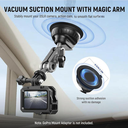360° Rotation Suction Cup Camera Mount Holder for Car Windshield, Adjustable Dash Cam Camera Holder Stand Bracket 1/4" Holes Quick Release, for GPS Driving DVR Action Cam Camcorder Video Record POV/VLOG, Fits for Gopro Hero 13 12/11/10/9/8/7/6/5/4/3
