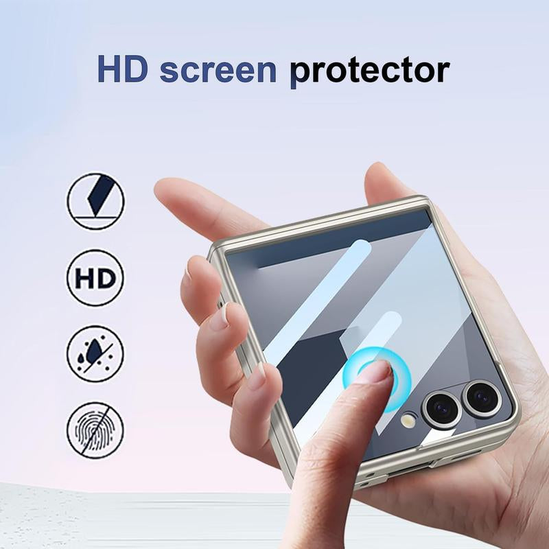 XIMAND for Samsung Galaxy Z Flip 7 Case with 360 Bracket Ring Holder Magnetic Hinge Protection & Built-In Front Screen Protector, Slim Texture Shockproof Case.