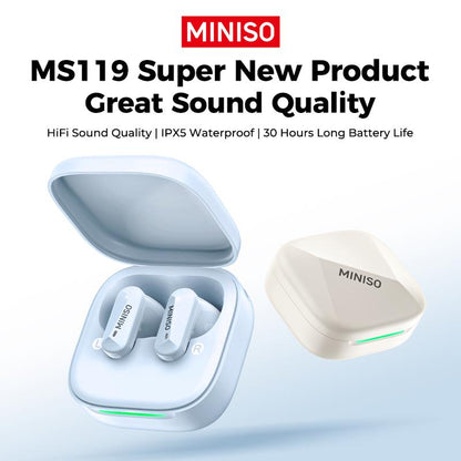 MINISO MS119 TWS True Wireless Earbuds Bluetooth Headphones, Bluetooth 6.0, 30H Long Playtime, IPX5 Water-Resistant, 2 Mics for Clear Calls, Deep Bass Sound Earphones